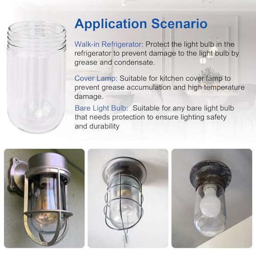 Image of Glass Globe Light Bulb Cover Replacement for L10-X007 Hood Lights Fixture | Outdoor / Kitchen / Ceiling Light Bulb Fixture Glass Light Bulbs Cover 31900 Fit for Walk in Refrigerators