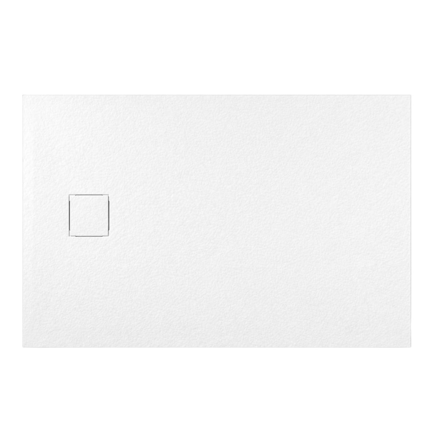 AQUAUNO Brodzik prysznicowy 120 x 90 cm o wyglądzie kamienia, ultra płaski 2,6 cm – brodzik z kompozytu SMC, w zestawie syfon, odpływ 90 mm, czyszczenie od góry, biały