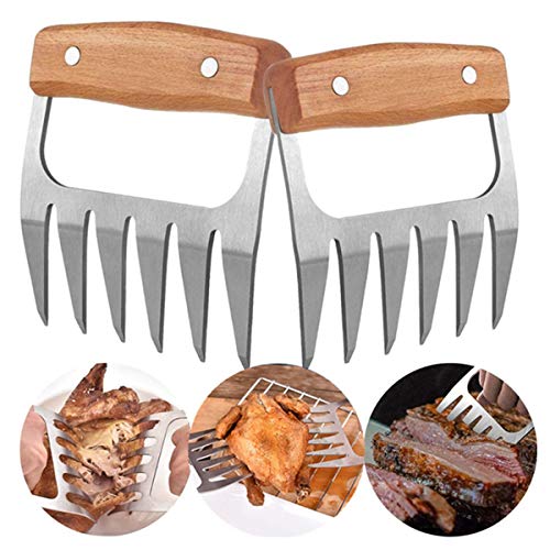 Opaceluuk Griffes à viande en acier inoxydable pour déchiqueter la viande de porc ou de viande - Ne se corrode pas facilement - Résistant aux températures élevées - Poignée en bois Cover
