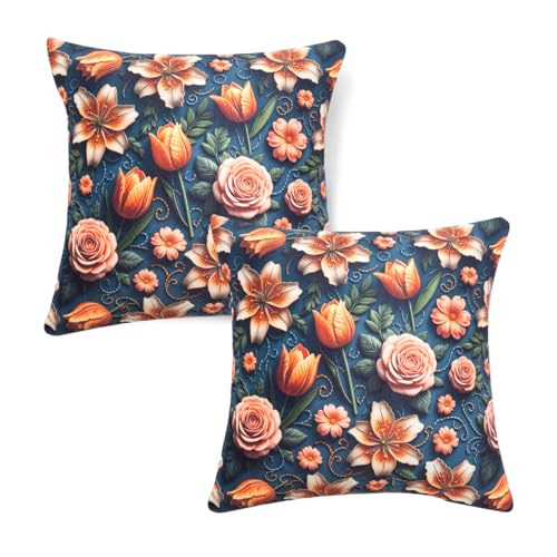 Image of HOKIPO 'Nature Muse 7D' Premium HD Printed Holland Velvet Sofa Cushion Cover | 16x16 Inch (40x40 cm) | Pack of 2, Nocturne Rose (IN-923-D2*2)