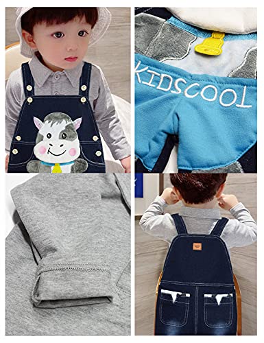Image of Baby Pant Set, Toddler Overalls Set, Ripped Jean Workwear Set, Pink Flower Cute Cartoon