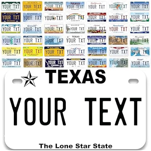 Texas State Mini License Plate - 7 x 4 Inch - Custom Mini License Plate for UTV, ATVs, Mopeds, Motorcycles - Choose from 50 States - Rust Free - Made in USA Cover