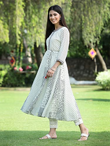 Image of Juniper Women's Black Georgette Printed Anarkali Kurta