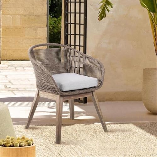 Armen Living Tutti Frutti Modern Indoor Outdoor Patio Dining Chair in Light Eucalyptus Wood with Truffle Rope and Gray Cushion - Image 2