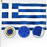 XIFAN Premium Nylon Greece Greek Flag 3x5 Outdoor, Double Sided Heavy Duty 210D Nylon Greek National Country Flags, the Strongest Longest Lasting with Sewn Stripes/4 Stitch Hemming/Brass Grommets