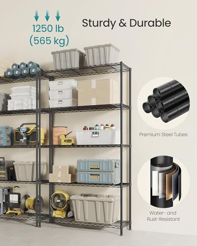 SONGMICS Storage Shelf, Metal Garage Shelving Unit, Adjustable Shelves, for Garage, Bedroom, Living Room, Kitchen, Pantry, 5 Tier, 30 x 90 x 161 cm, Ink Black LGR195BH01 - Image 5