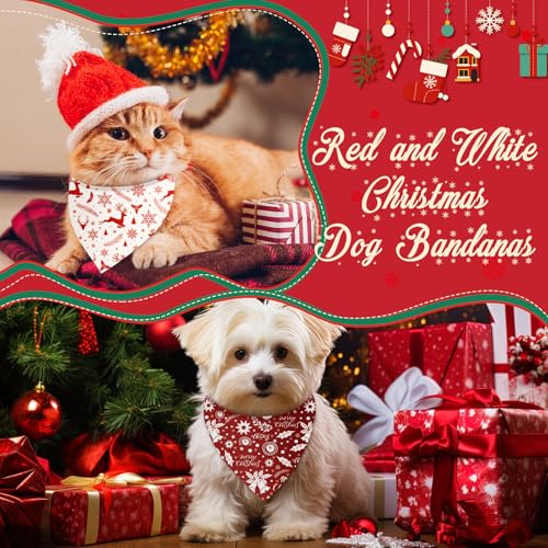 Image of Abbylike 50 Pcs Valentines Day Dog Bandanas Bulk Red and White Polka Dots Stripes Bandanas for Dogs Triangle Kerchief Bibs Scarf for Pet Romantic Costume Photo Props Accessories(19.7 x 13.8 x 13.8)