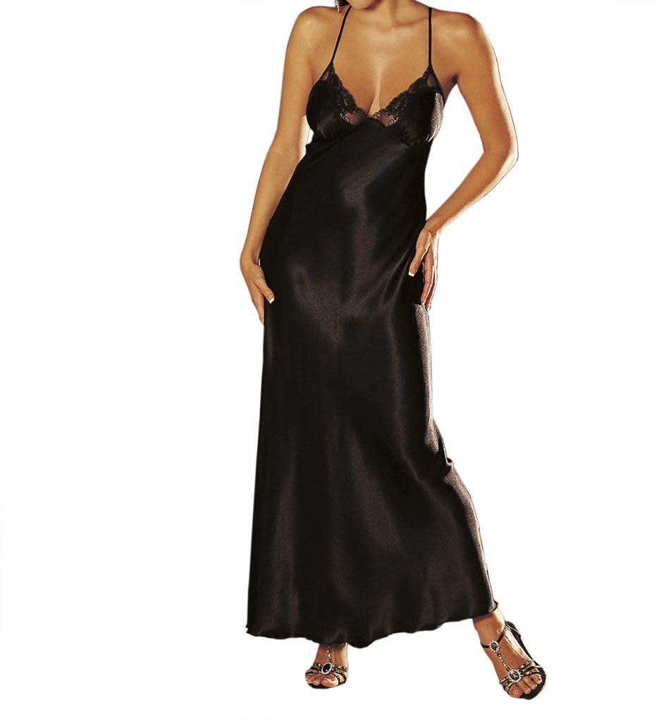 Shirley of Hollywood 20300 Charmeuse and Lace Long Gown, X-Large, Black