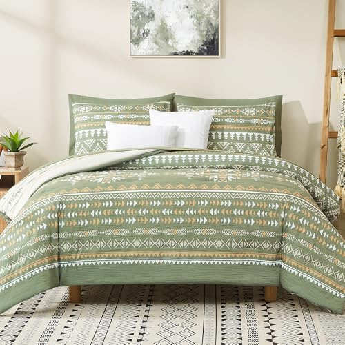 Geniospin King Size Comforter Set- 7 Pieces Boho Bed in a Bag, Western Bedding Set for All Seasons, Reversible Aztec Bedding, Lightweight Comforter Bed Set with Sheets, Pillowcases & Shams