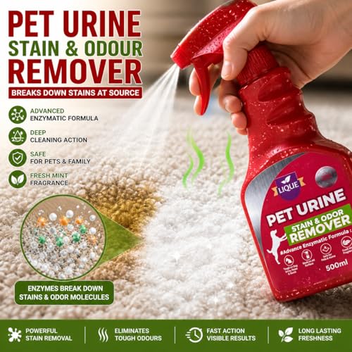 Image of LIQUE Pet Urine Stain & Odour Remover Spray - Eliminates Tough Pet Odours & Stains - Safe for Dogs & Cats - For Floors, Carpets & Furniture - 500 ml
