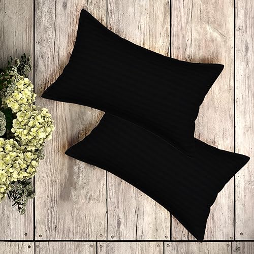 Image of Kuber Industries Double Bedsheet with 2 Pillow Covers | 144 TC Glace Cotton Bedsheet | Satin Striped Bedsheet for Home | Bedroom | 90x100 Inch | Black