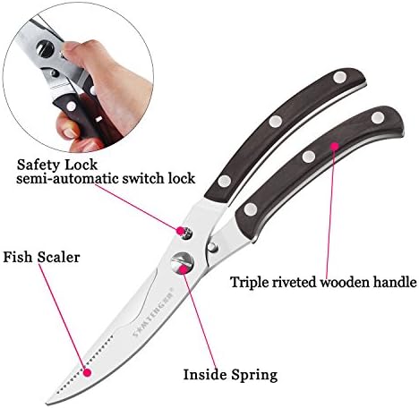 Kitchen Shears-Heavy Duty Spring Loaded Stainless Steel Kitchen Scissors, Good Grips Multi-purpose Poultry Shears With Non-slip Handle And Safe Pin