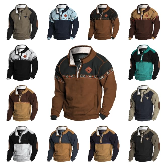 Western Sweatshirt for Aztec Cowboy Quarter Zip Pullover Hoodie Ethnic Vintage Long Sleeve Fall Winter Tops3