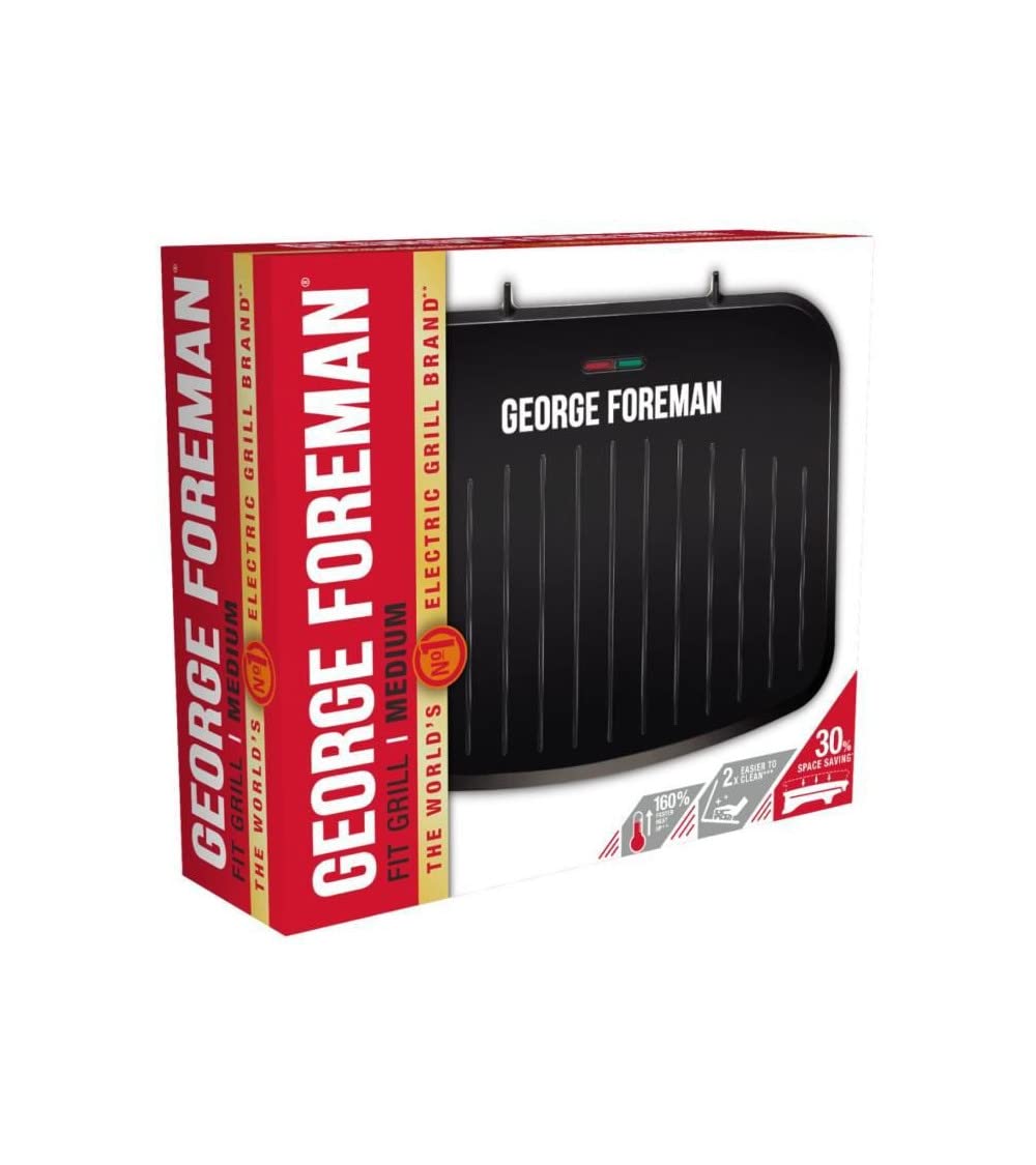 George Foreman Medium Fit Grill - Vielseitige Grillrost mit verbesserter Antihaftbeschichtung und Schnellwärmefunktion - Kombi-Grill mit Heißplatte und Toaster, schwarz 25810-56