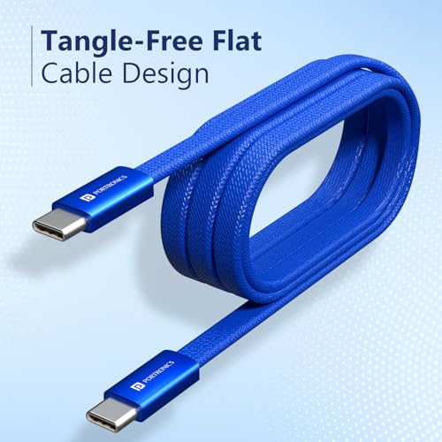 Image of Portronics Flatro 60W Flat Design fast Charging Type C Cable, Strong Nylon Braided, Data Sync, Tangle Free Flat Design, Durable Aluminium Connector, Compatible With Type C Devices(Blue)