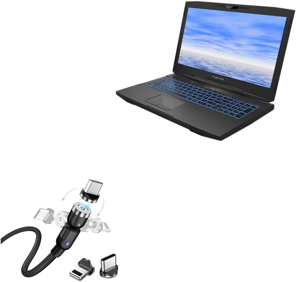 BoxWave Cable Compatible with Hyundai Kanabo Gaming Laptop - MagnetoSnap AllCharge Cable, Magnet Charging Cable USB Type-C Micro USB - Jet Black