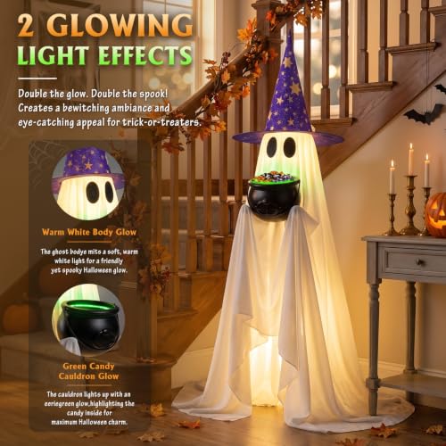 Halloween Candy Ghost Decor with Lighted Cauldron 53'' Large Ghost Decor DROPS TO - image 3