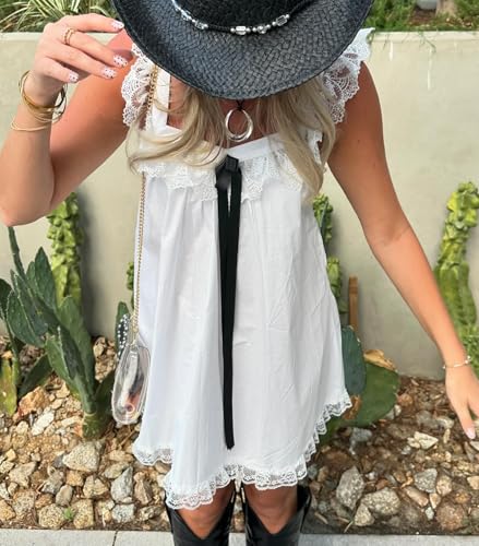 Image of NUFIWI Y2K Ruffle Hem Babydoll Mini Dresses Square Neck Spaghetti Strap Short Dresses Boho Flowy Patchwork Sundress Vocation