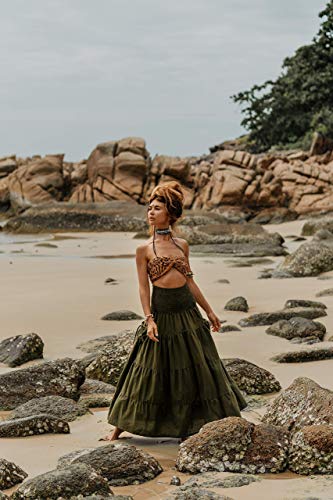 Maxi Boho Skirt Long Pockets Cotton Hippie Bohemian Elastic Waist Gypsy Skirt3