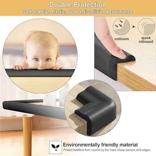 Image of Baby Proof Corners and Edges Protector 10ft Edge+4 Corner Guard, Fireplace Baby Proofing Bumper, Heavy-Duty Soft NBR Foam Edge Corner Protector for Furniture Table, Childsafe /Pre-Taped Black