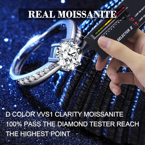Moissanite Rings for Women D Color VVS1 Clarity Round Brilliant Cut 925 Sterling Silver Moissanite Wedding Band Engagement Rings for her with Certificate (Adjustable)4