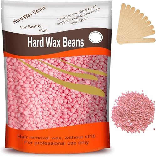 Rose Hard Wax Beans for Painless At Home Hair Removal 300g (10 Oz) Brazilian Waxing Beads for Face Eyebrow Back Chest Bikini Areas Legs with 10 Pcs Wax Spatulas