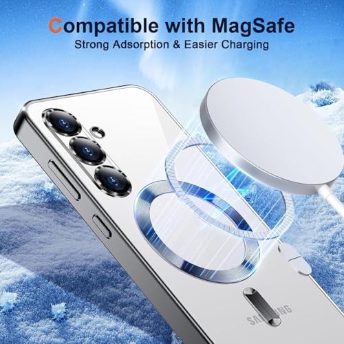 Image of VONZEE Clear Logo Electroplating Transparent Case for Samsung Galaxy A36 5G, Magnetic Plating Electroplate TPU Cover, Individual Camera Protection for Each Lens- Black