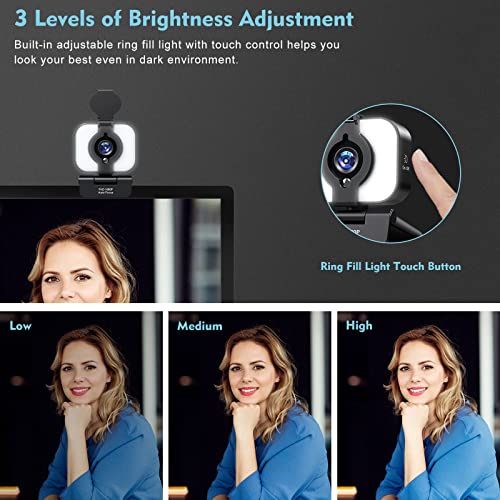 Yoroshi Webcam FHD 1080P Autofokus mit Dual Mikrofon Ringlicht Objektivabdeckung Tativ Streaming Webcam Plug & Play Video Konferenzen YouTube Skype Online-Lernen Konferenz PC Laptop Desktop Computer – Bild 3