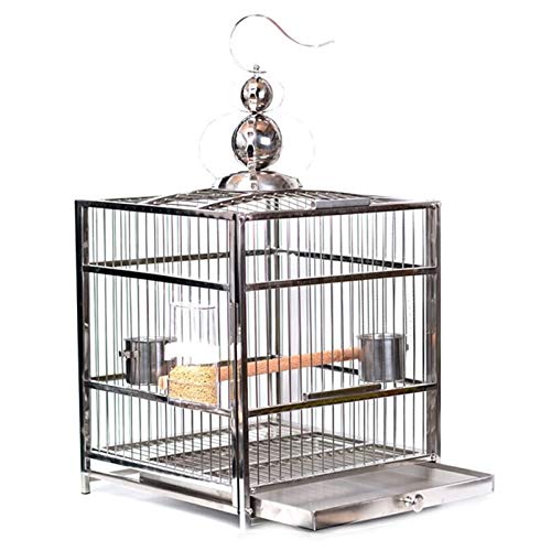 XXXXW Hanging Birdcage Square Roof Stainless Steel Parrot Bird Cage Breeding Bathing Cage Pet Supplies Birdhouses (Size : Medium) XXXXW Hanging Birdcage Square Roof Stainless Steel Parrot Bird Cage Breeding Bathing Cage Pet Supplies Birdhouses (Size : Medium)