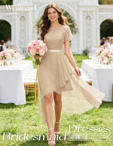 Image of Wedtrend Women's Formal Wedding Guest Dress Ruffle Bridesmaid Dress Flutter Sleeve Prom Dresses for Teens