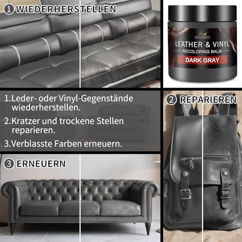 SHABEIBEI Leder Reparatur Set Dunkelgrau mit 200ml Lederfarbe & Lederpflegeöl – Lederpflege & Farbauffrischung für Sofa, Ledercouch, Auto, Schuhe & Möbel – Reparatur bei Kratzern und Verfärbungen