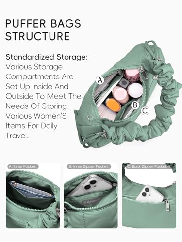Image of WESTBRONCO Small Puffer Shoulder Bag, Quilted Crescent Crossbody Bags for Women Nylon Daily Purse, Womens Puffy Handbags