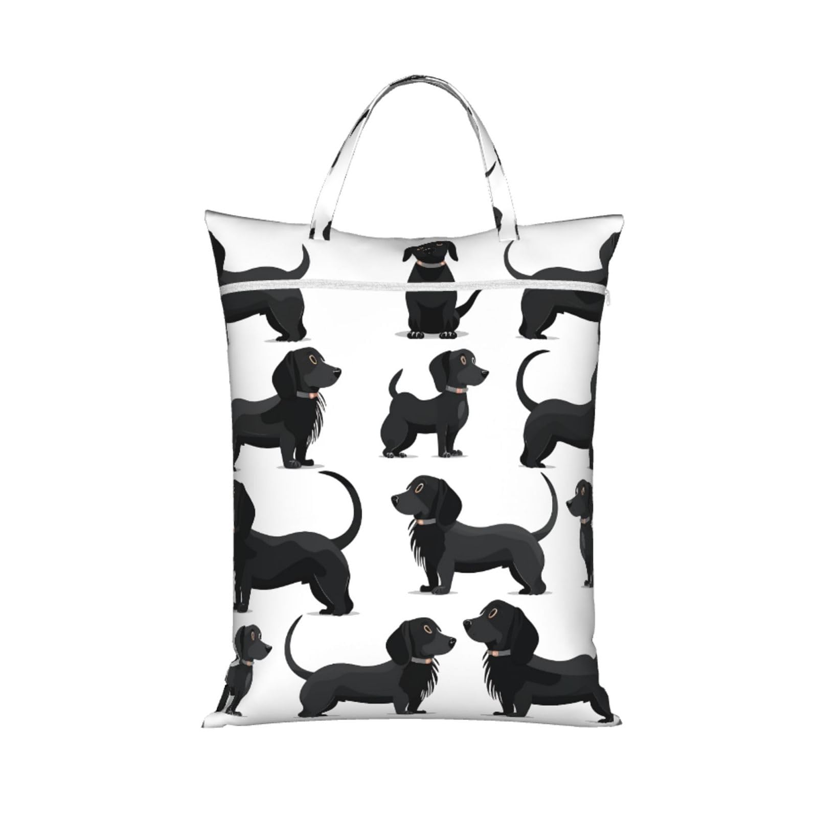 Large Travel Laundry Bags,Black Dogs Dachshund Dog Print with Handle Foldable Laundry Bag for Holidays Gym Swimming and Family Trips, 1Pcs