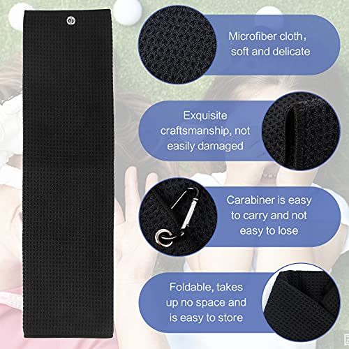 Dadabig 2 Stück Mikrofaser Golf Handtuch mit 4 Stück Clips, 40 * 50cm Golfhandtuch Tri-Fold Golf Handtuch Sporthandtuch Golf Reinigungstuch für Sport Outdoor Fitness Yoga Golf Fahrrad Schwarz/Grau
