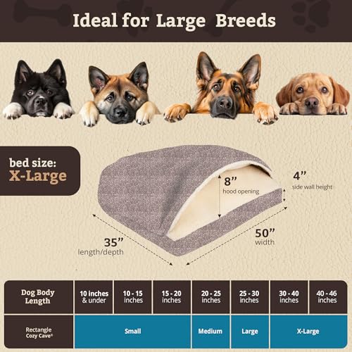 Image of Snoozer Rectangle Cozy Cave Dog Bed, Hooded Dog Bed, Merlin Linen (XL)