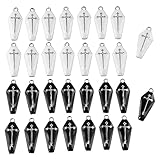 Uniquer 30Pcs Gothic Coffin Cross Charms, White & Black, Halloween Theme, DIY Jewelry Craft Making Accessories