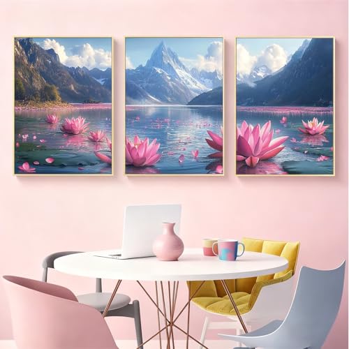 Tableaux Moderne Abstrait Lotus Oujkeef triptyque 55x80cm de salon - 2