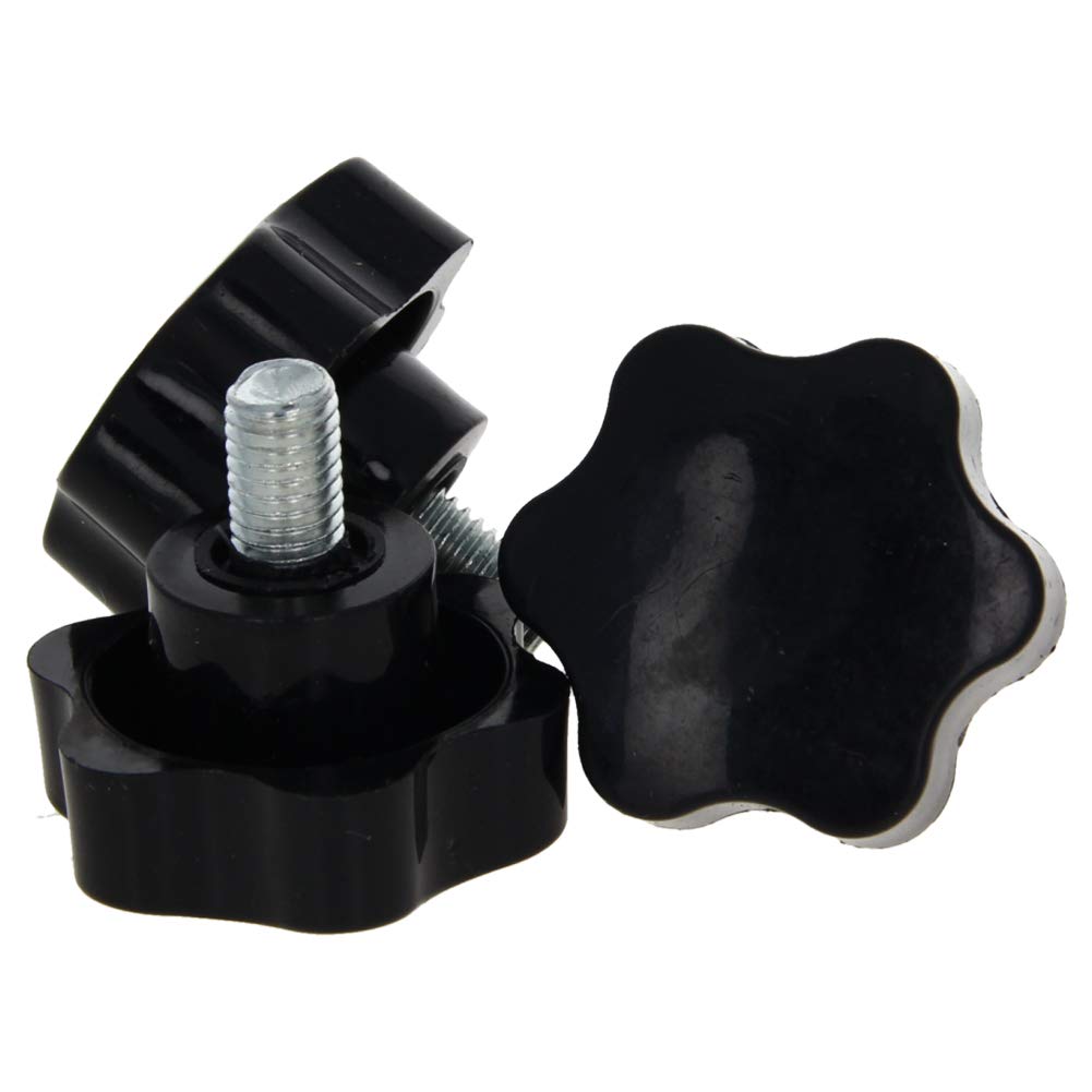 Grip Studs MroMax 2PCS M6x16mm Star Handle Knob Thread Replacement Tightening Screw Quick Disassembly Replacement Parts Clamping Handle Grip Screw Knob Black Star Knobs