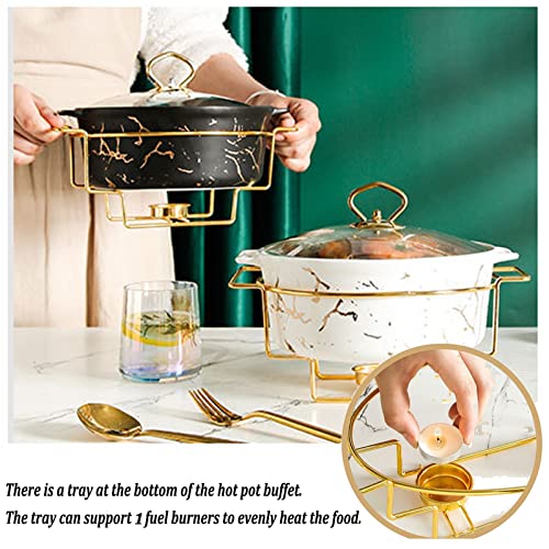 Chafing Dish-Buffet-Set aus Keramik, rundes Chafer- und Buffetwärmer-Set mit Glasdeckel, Warmhaltebehälter mit Marmor-Finish für Buffets/Hochzeiten,Grün,L – Bild 5