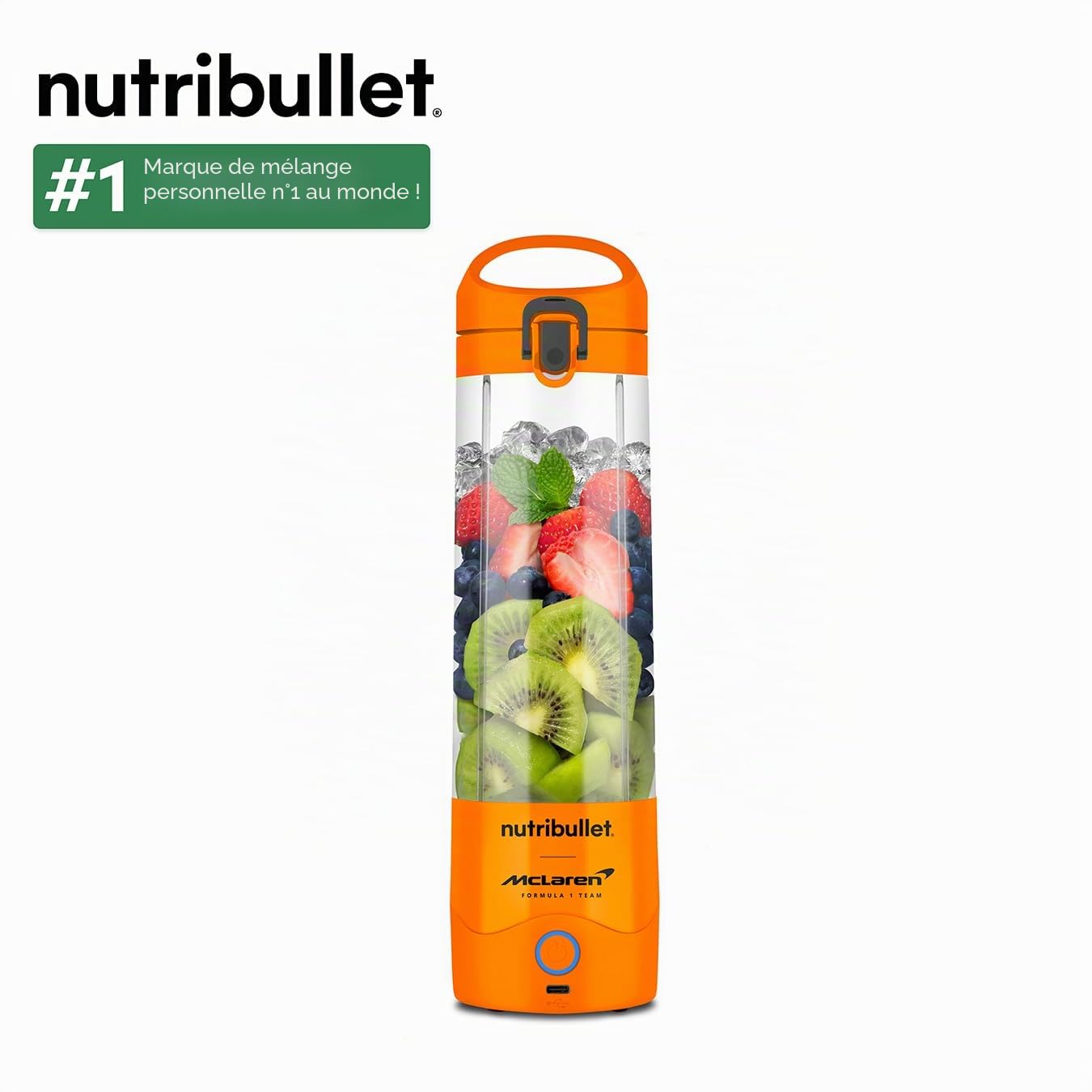 nutribullet Mixeur portable en collaboration avec l'équipe McLaren Formula 1 – Papaye – Couvercle anti-fuite – Lame d'extraction puissante – Charge USB-C – Plus de 15 cycles de mélange – Jus et