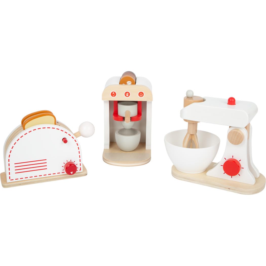 small Foot 3 teiliges Küchengeräte-Set für Kinderküche, Kaffemaschine, Toaster und Mixxer aus Holz, ab 3 Jahren, 11684