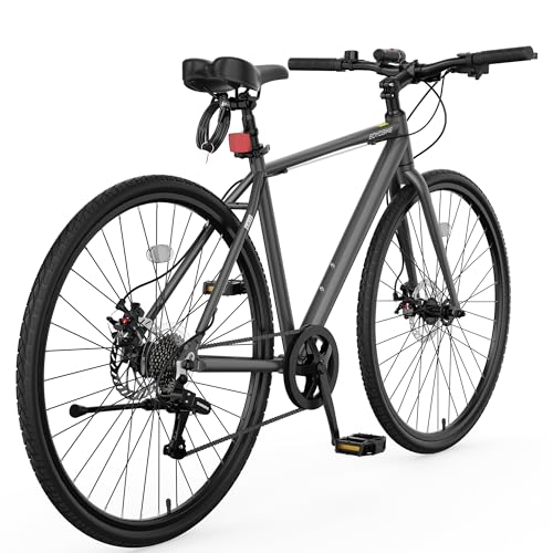 Hybrid Bike for Men, 700C Aluminum 29LB Ultra-Light 8 Speed Commuter Bike, 350lb Loading, 29' Urban Bicycle, Dual Disc Brakes, for Tall Men&Women, 85% Pre-Assembled (Ash Gray, L (483mm) x 700C)