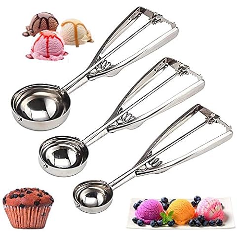Cookie Scoop Set 3 PCS, with Trigger Large-Medium-Small Size for Kitchen Family Ice Cream Cookie Cupcake Muffin Meatbal multipurpose tainless Steel Ice Cream Scooper Cover