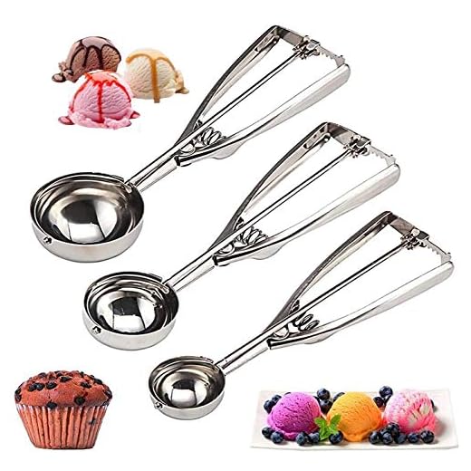 Cookie Scoop Set 3 PCS, with Trigger Large-Medium-Small Size for Kitchen Family Ice Cream Cookie Cupcake Muffin Meatbal multipurpose tainless Steel Ice Cream Scooper