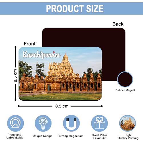 Image of Elegant Fridge Magnet with Themes |Rectangular Size Refrigerator Magnet with Magnetic Rubber Back | Pack of 1, 8.6cm X 5.4cm (Kanchipuram)