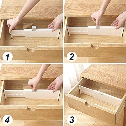 Esyhomi Drawer Dividers 4 Pack, Expandable 13-19"/2.5" Tall, Adjustable Dresser Drawer Separators Plastic Drawer Organiser for Kitchen Bedroom Office Desk Drawer - White