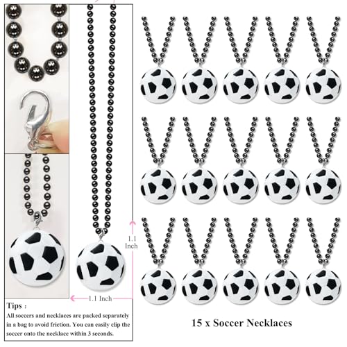 KeeStar 15 Pack Soccer Necklace Party Favors for Sports Themed Baby Shower, Birthday Party Goodie Bag Fillers, School Carnival Rewards, Classroom Prize