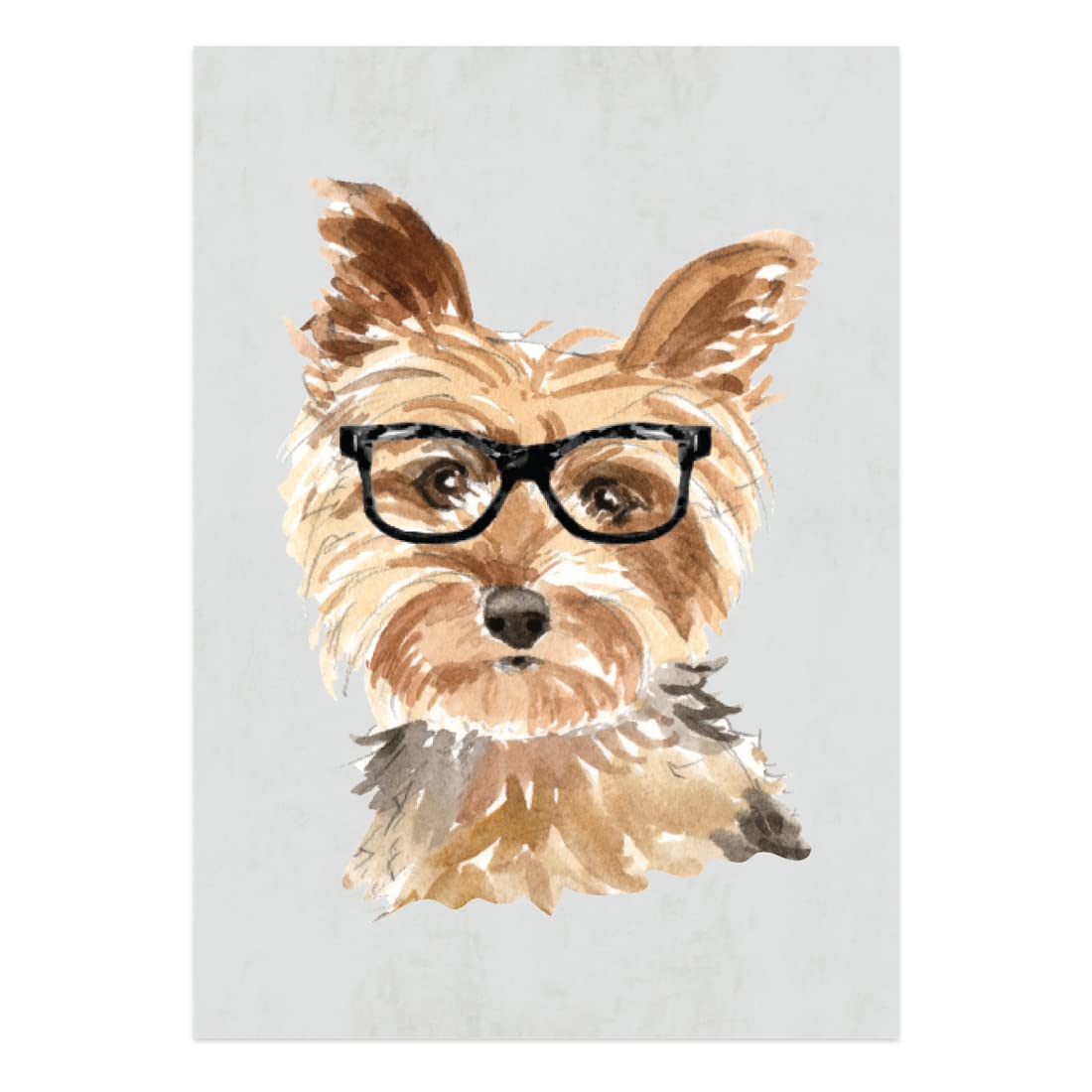 INKOLOGIE Dog Wall Art Home Office Decor Poster Print, Large A3 Size 11.75 x 16.50-inch, Christmas Birthday Gift, Yorkshire Terrier in Black Glasses, 1-Pack, No Frame