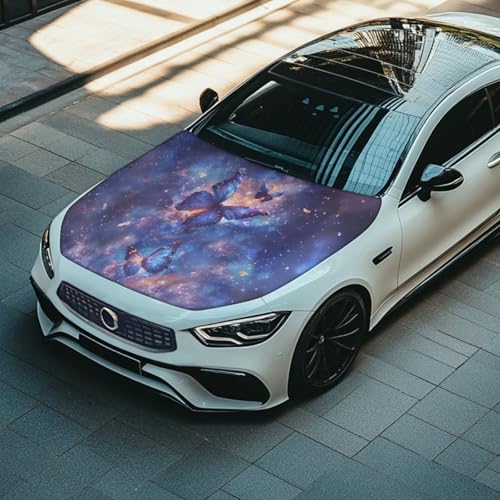 Image of Galaxy Butterfly Car Hood Cover for Leaves, Car Bonnet Banner, Universal Fit, Elastic Polyester, Stretchable, Waterproof Automotive Hood Covers,Car Accessories