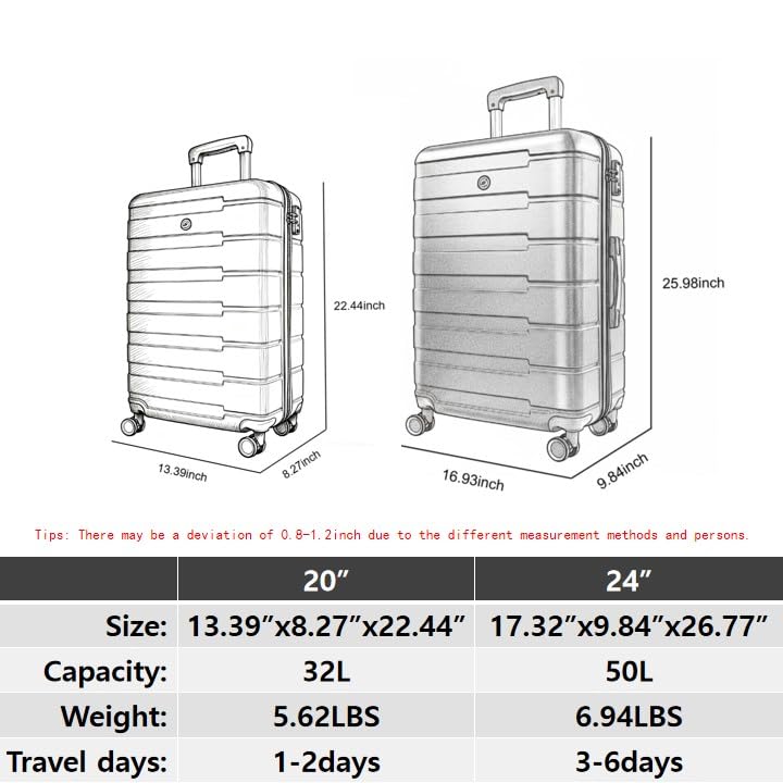 ILLUMINEW Luggage Sets with Durable Lightweight Carry-On Suitcases, Spinner Wheels, and TSA-Approved Lock (LOGO, silver Grey, 20/24)2